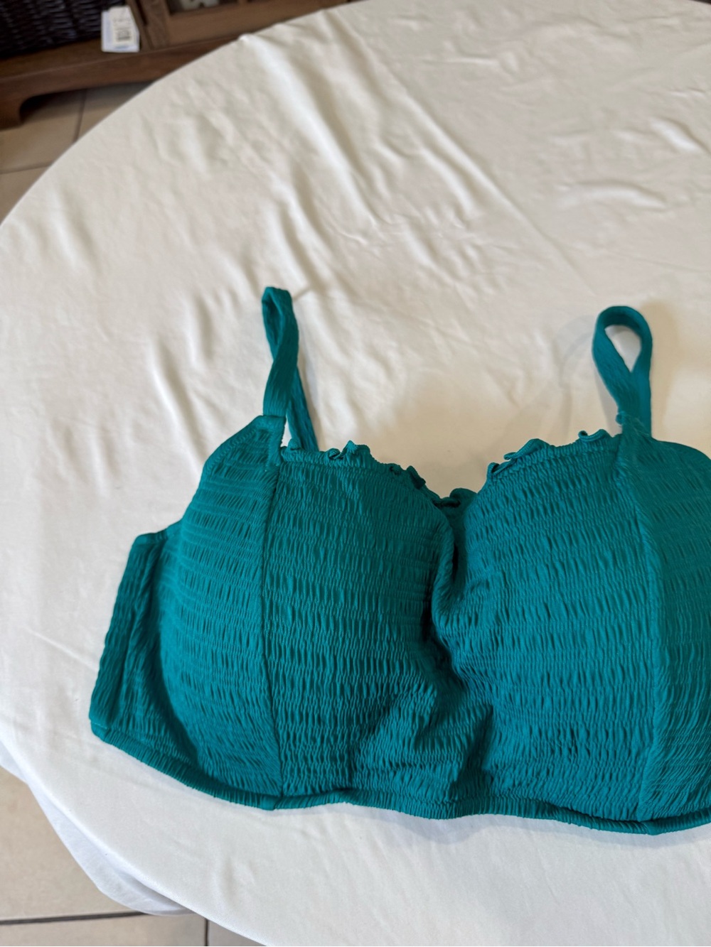 Shade & Shore Teal Smocked Bralette with Adjustable Straps